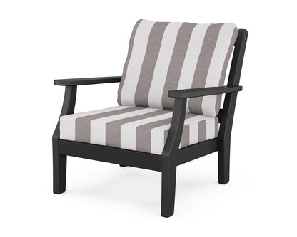 Martha Stewart by POLYWOOD® Chinoiserie Deep Seating Chair in Black / Cabana Stripe Grey Mist