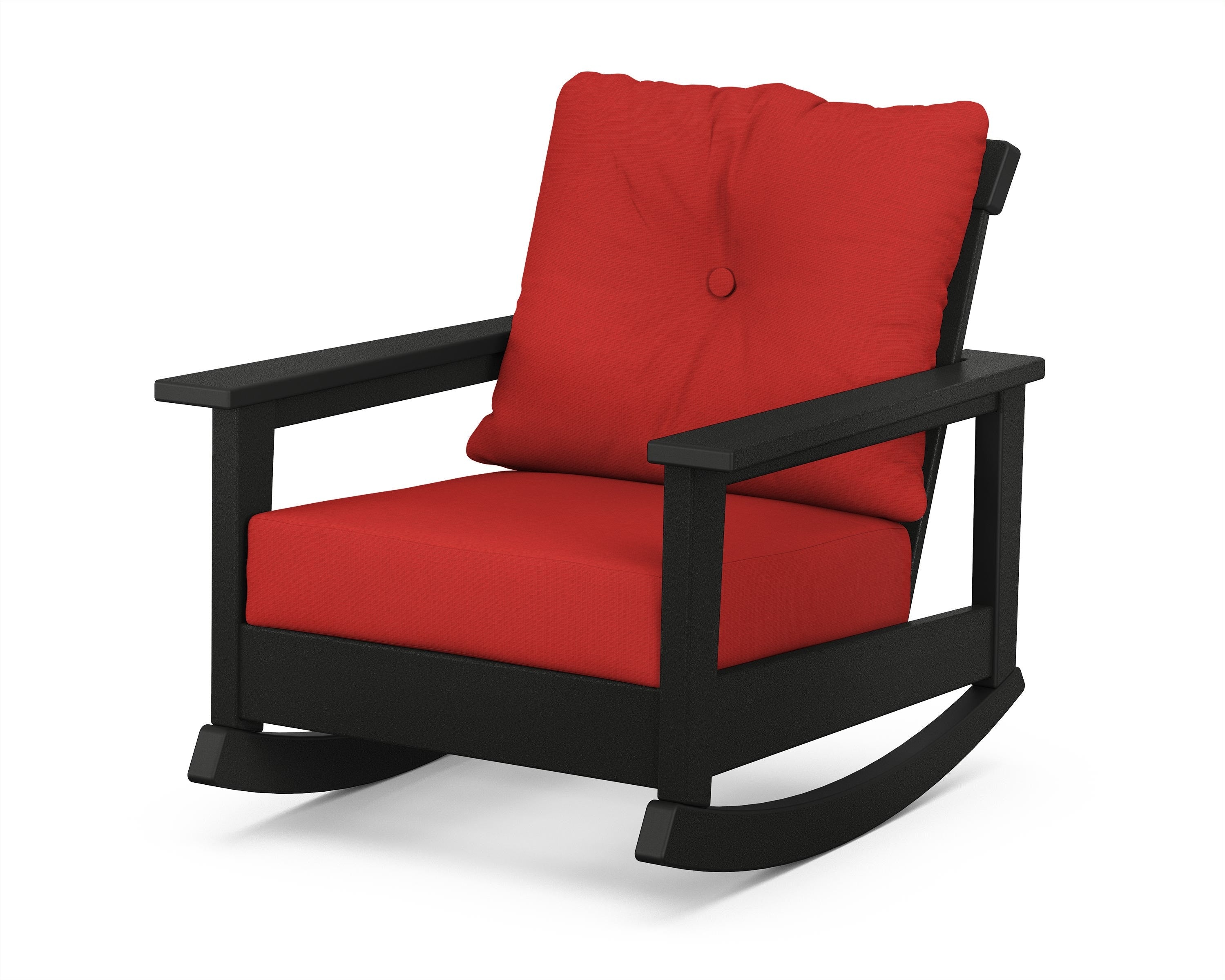 POLYWOOD® Prescott Deep Seating Rocking Chair in Black / Crimson Linen