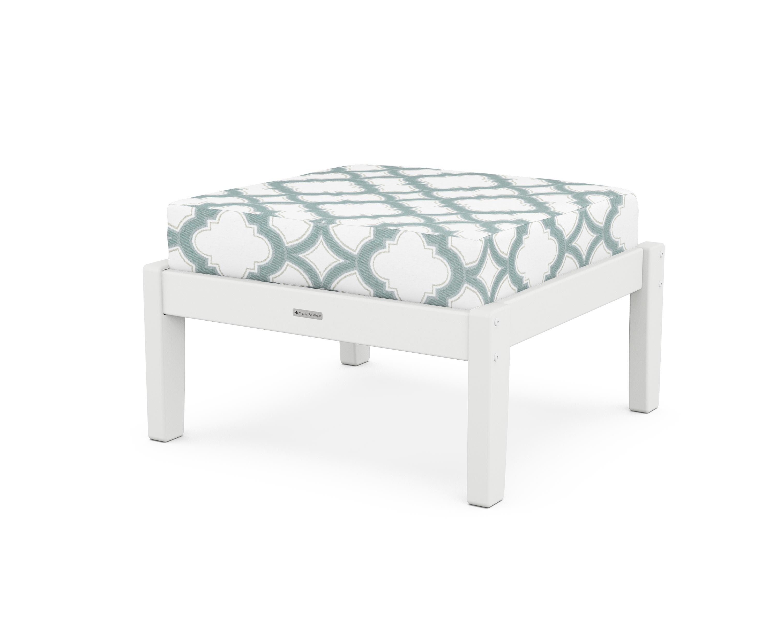 Martha Stewart by POLYWOOD® Chinoiserie Deep Seating Ottoman in White / Trellis Glacier Spa