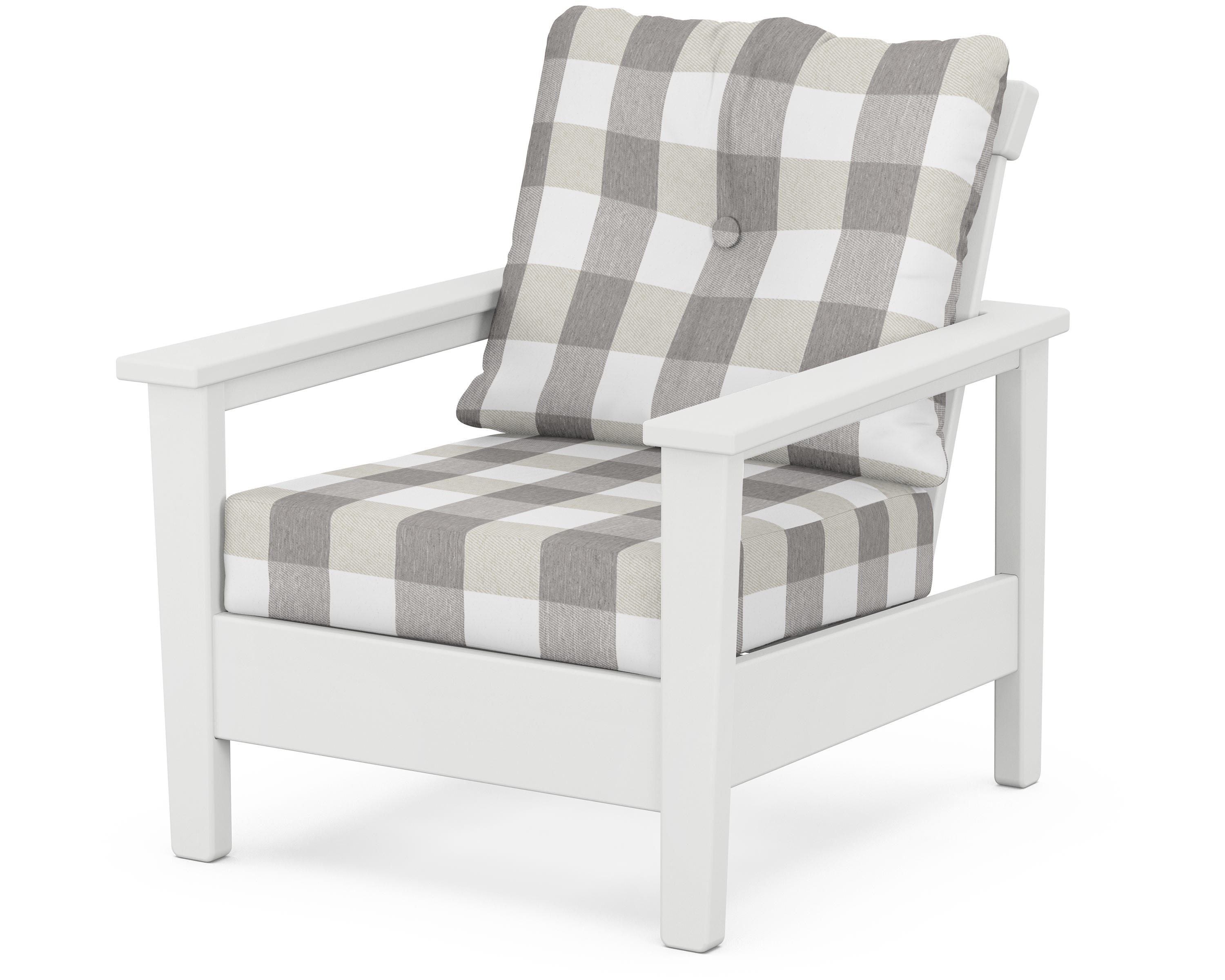 POLYWOOD® Prescott Deep Seating Chair in White / Buffalo Plaid Grey Mist
