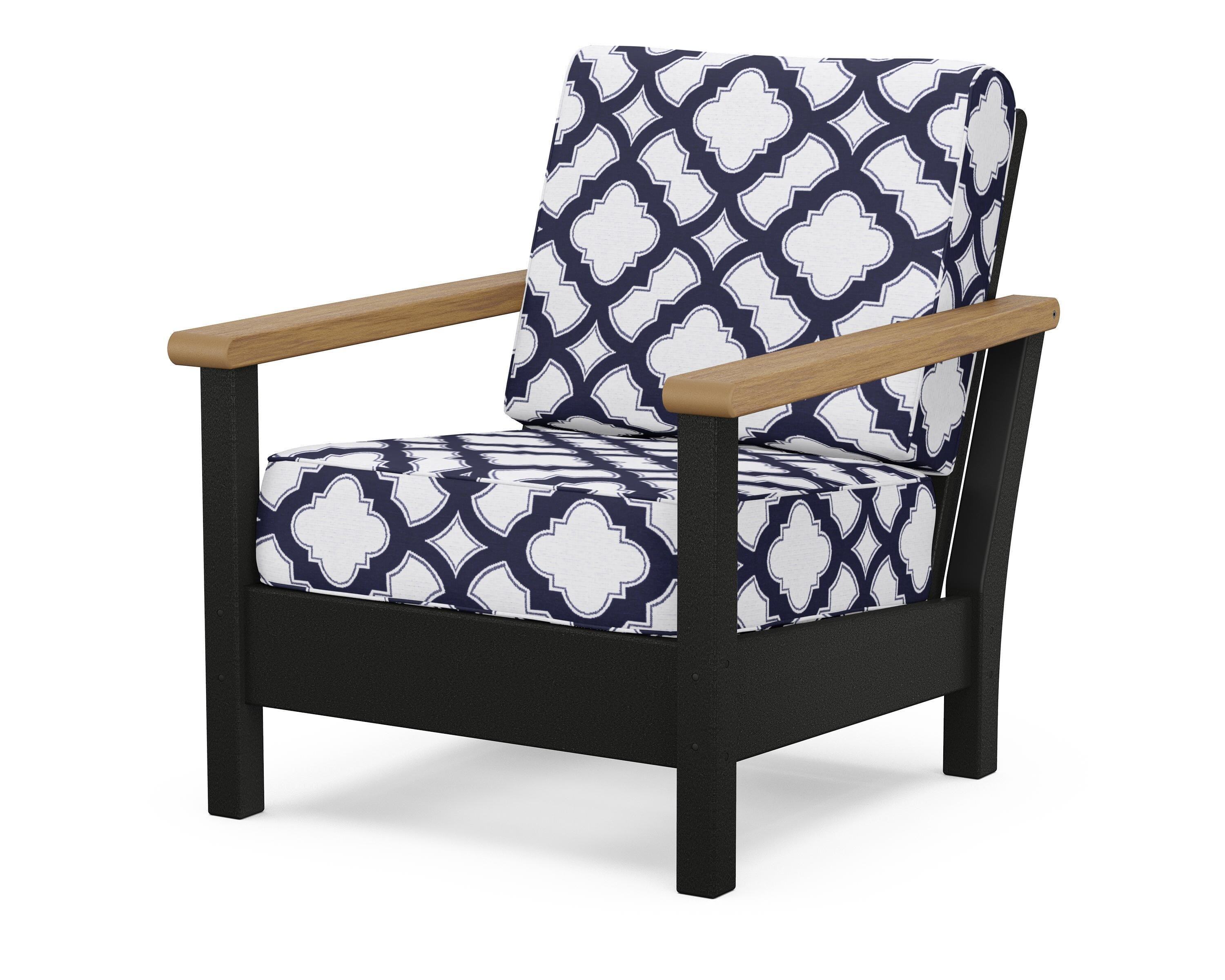 POLYWOOD® Harbour Deep Seating Chair in Black / Natural / Trellis Navy