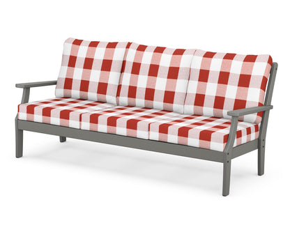 POLYWOOD® Braxton Deep Seating Sofa in Slate Grey / Buffalo Plaid Crimson