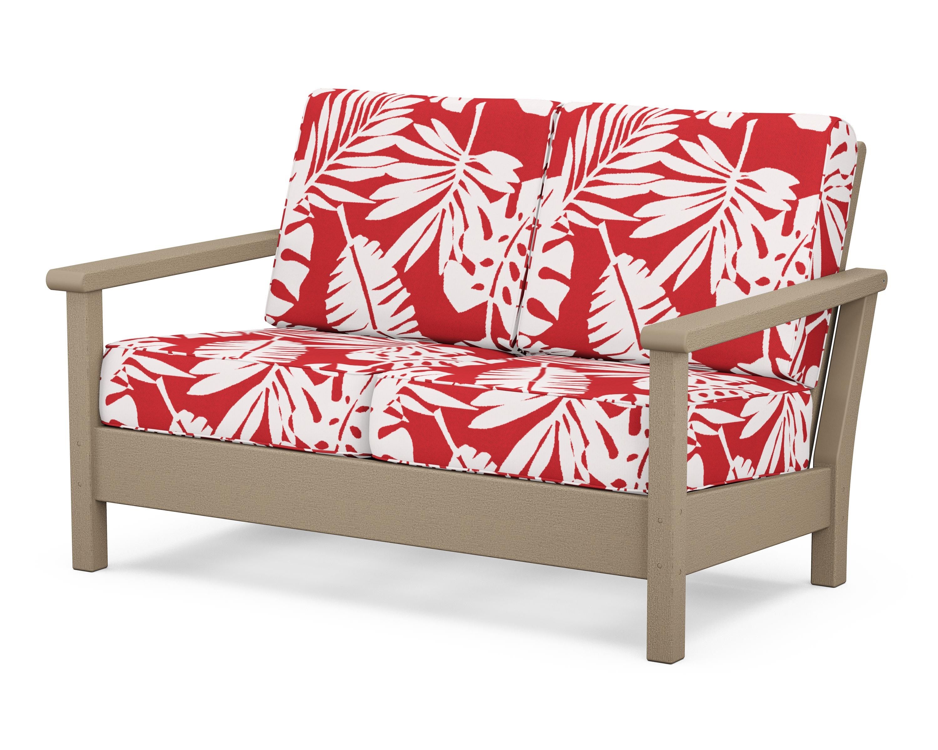 POLYWOOD® Harbour Deep Seating Loveseat in Vintage Sahara / Leaf Crimson