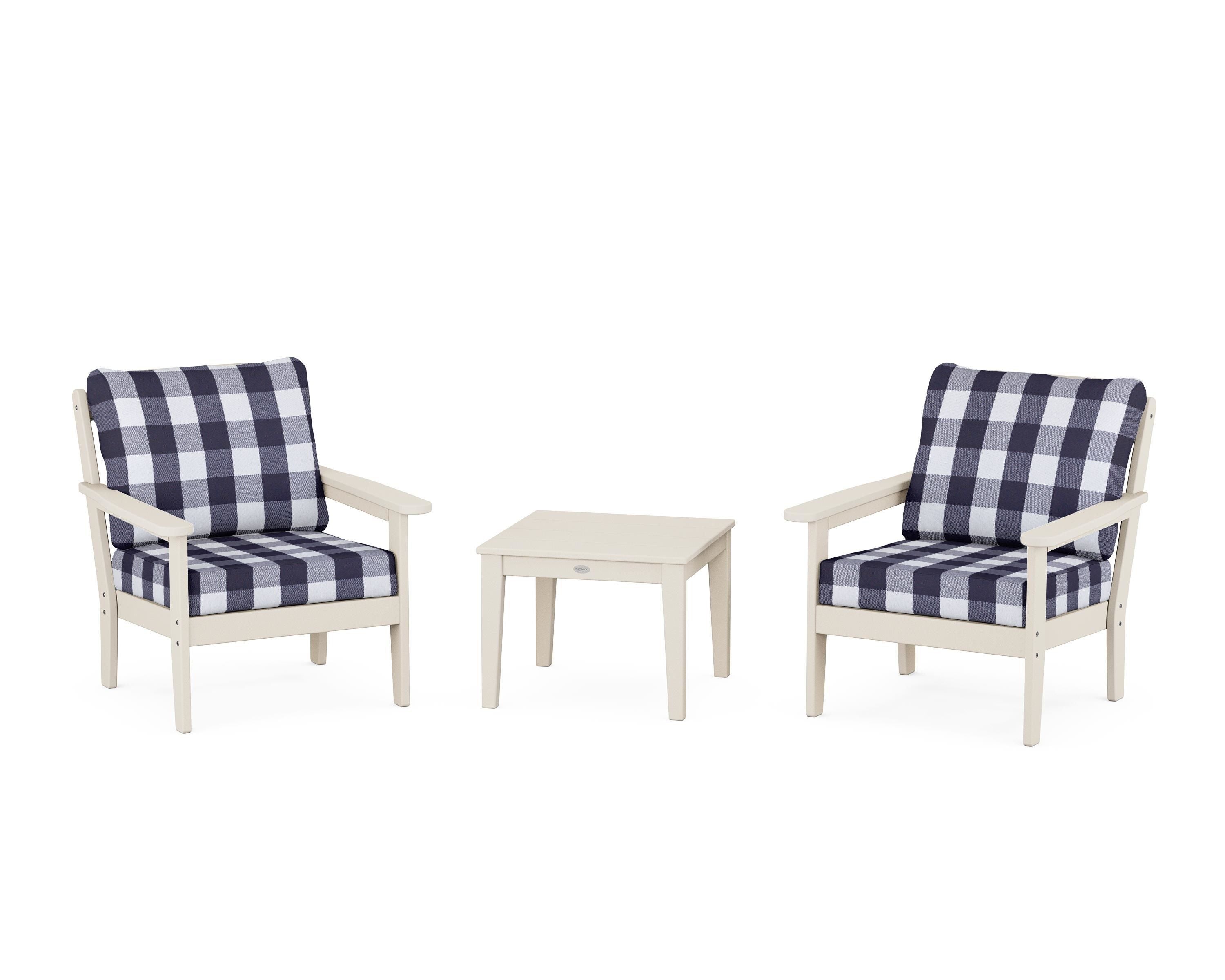 Country Living Cottage 3-Piece Deep Seating Set in Sand / Buffalo Plaid Navy