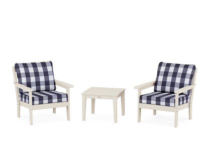 Country Living Cottage 3-Piece Deep Seating Set in Sand / Buffalo Plaid Navy