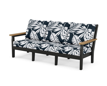 POLYWOOD® Chippendale Deep Seating Sofa in Black / Natural / Leaf Marine Indigo