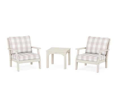 Martha Stewart by POLYWOOD® Chinoiserie 3-Piece Deep Seating Set in Sand / Buffalo Plaid Dune Burlap