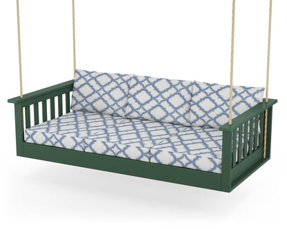 POLYWOOD® Vineyard Daybed Swing in Green / Trellis Sky Blue