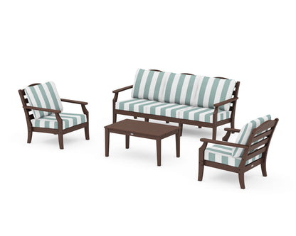 Draper James™ by  POLYWOOD® Savannah 4-Piece Deep Seating Set with Sofa in Mahogany / Cabana Stripe Glacier Spa