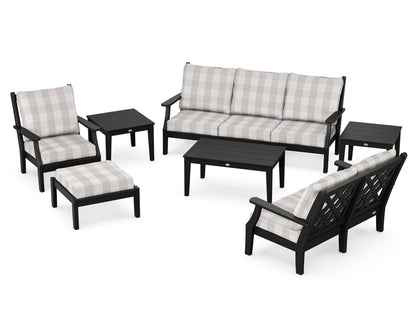 Country Living Wovendale 7-Piece Deep Seating Set in Black / Buffalo Plaid Dune Burlap