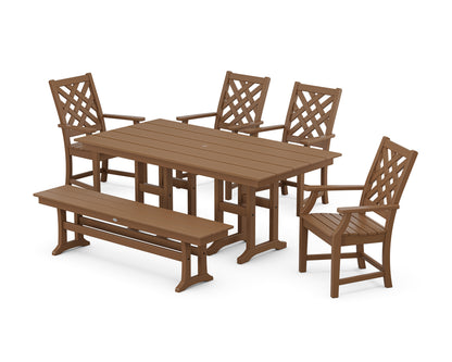 Country Living Wovendale 6-Piece Farmhouse Dining Set with Bench in Teak