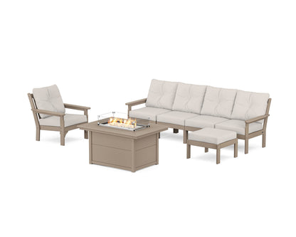 POLYWOOD® Vineyard Sectional Lounge and Fire Pit Set in Vintage Sahara / Cast Ash