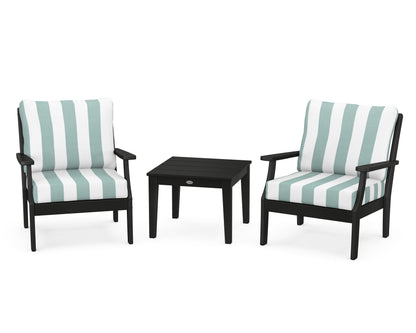 POLYWOOD® Braxton 3-Piece Deep Seating Set in Black / Cabana Stripe Glacier Spa
