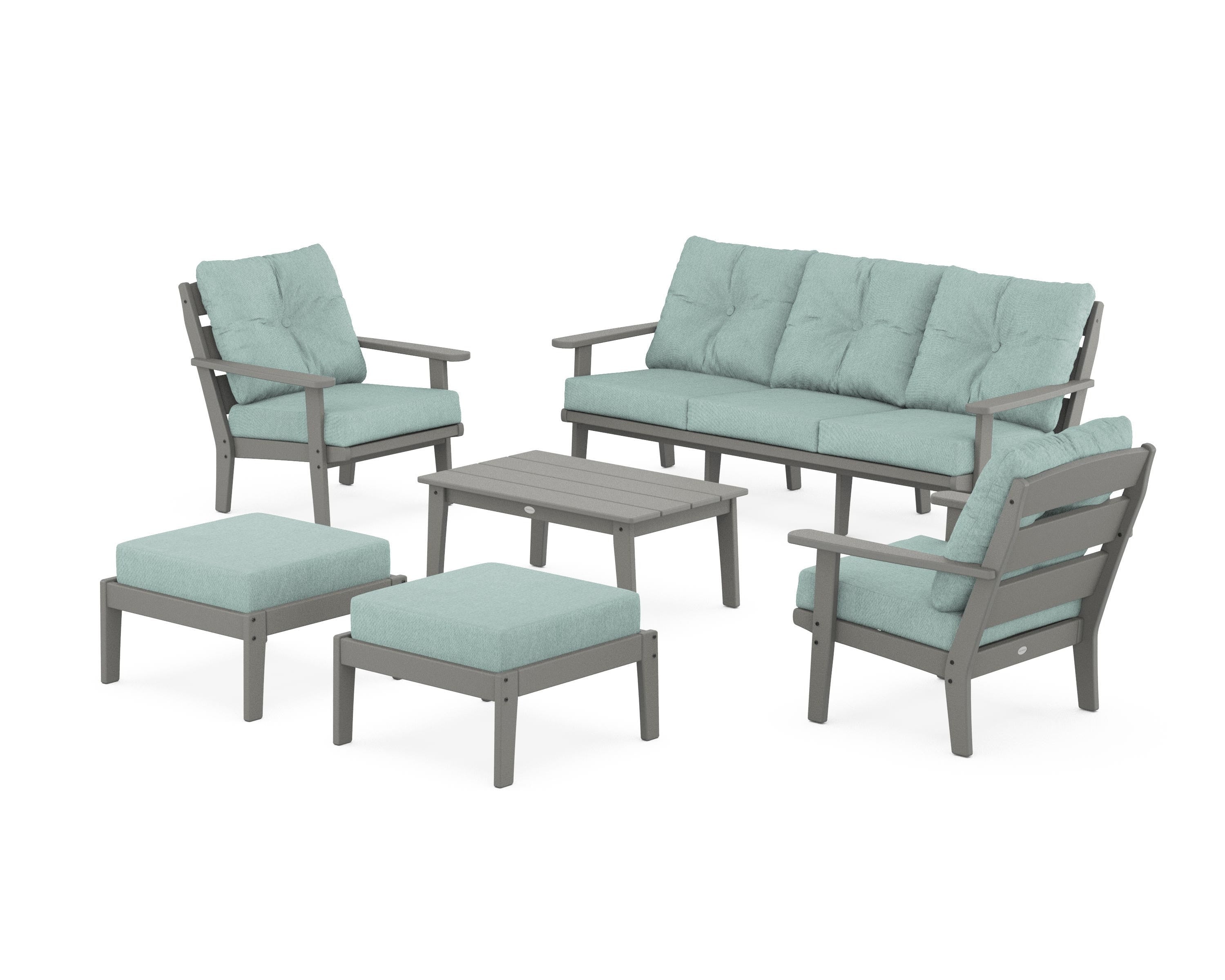 POLYWOOD® Lakeside 6-Piece Lounge Sofa Set in Slate Grey / Glacier Spa