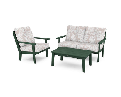 POLYWOOD® Lakeside 3-Piece Deep Seating Set in Green / Leaf Dune Burlap