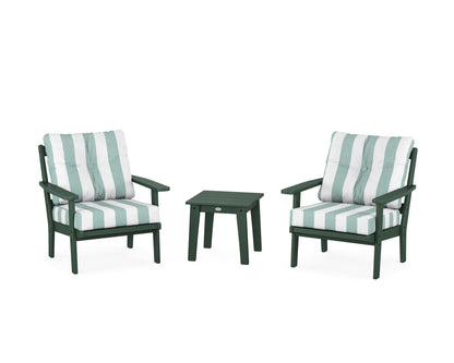 POLYWOOD® Prairie 3-Piece Deep Seating Set in Green / Cabana Stripe Glacier Spa