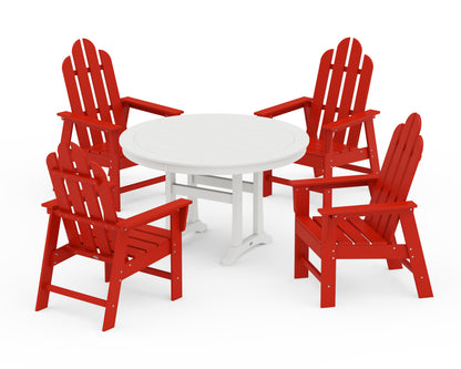 POLYWOOD® Long Island 5-Piece Round Dining Set with Trestle Legs in Sunset Red / White