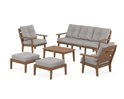 POLYWOOD® Lakeside 6-Piece Lounge Sofa Set in Teak / Grey Mist