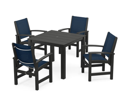POLYWOOD® Coastal 5-Piece Parsons Dining Set in Black / Navy Blue Sling