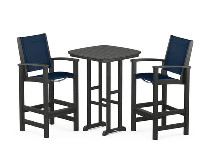 POLYWOOD® Coastal 3-Piece Bar Set in Black / Navy Blue Sling