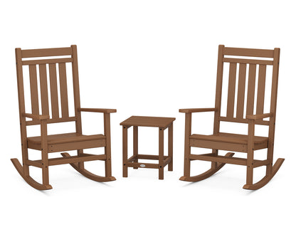 POLYWOOD® Estate 3-Piece Rocking Chair Set with Long Island 18" Side Table in Teak
