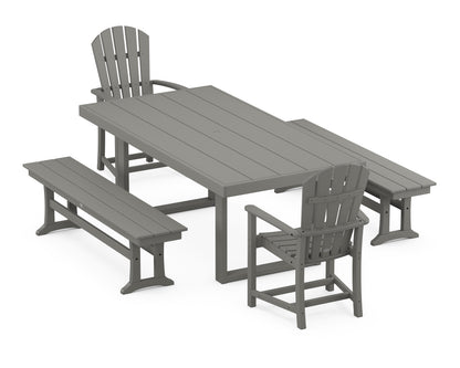 POLYWOOD® Palm Coast 5-Piece Dining Set with Benches in Slate Grey