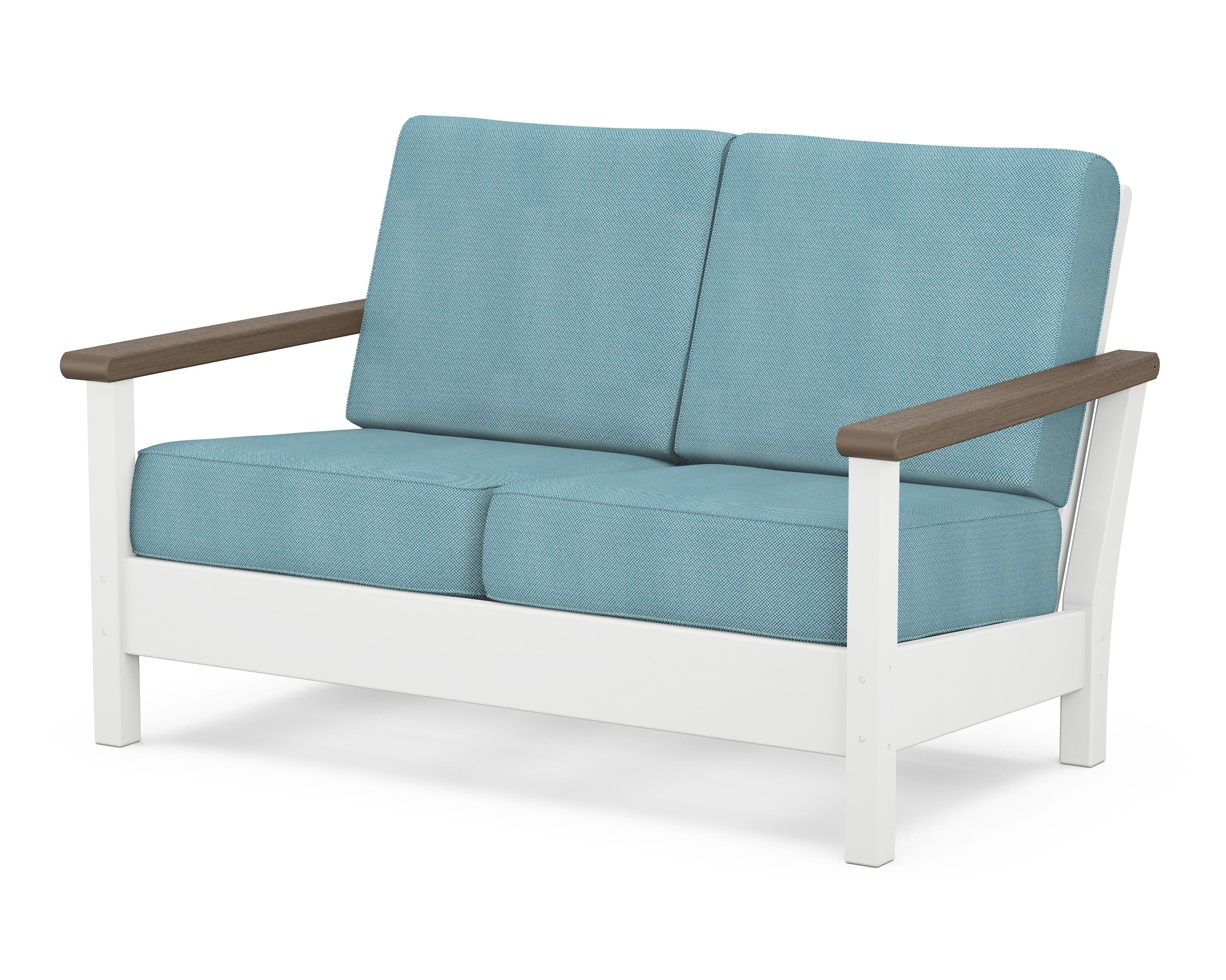POLYWOOD® Harbour Deep Seating Loveseat in White / Kona / Lattice Sky Blue