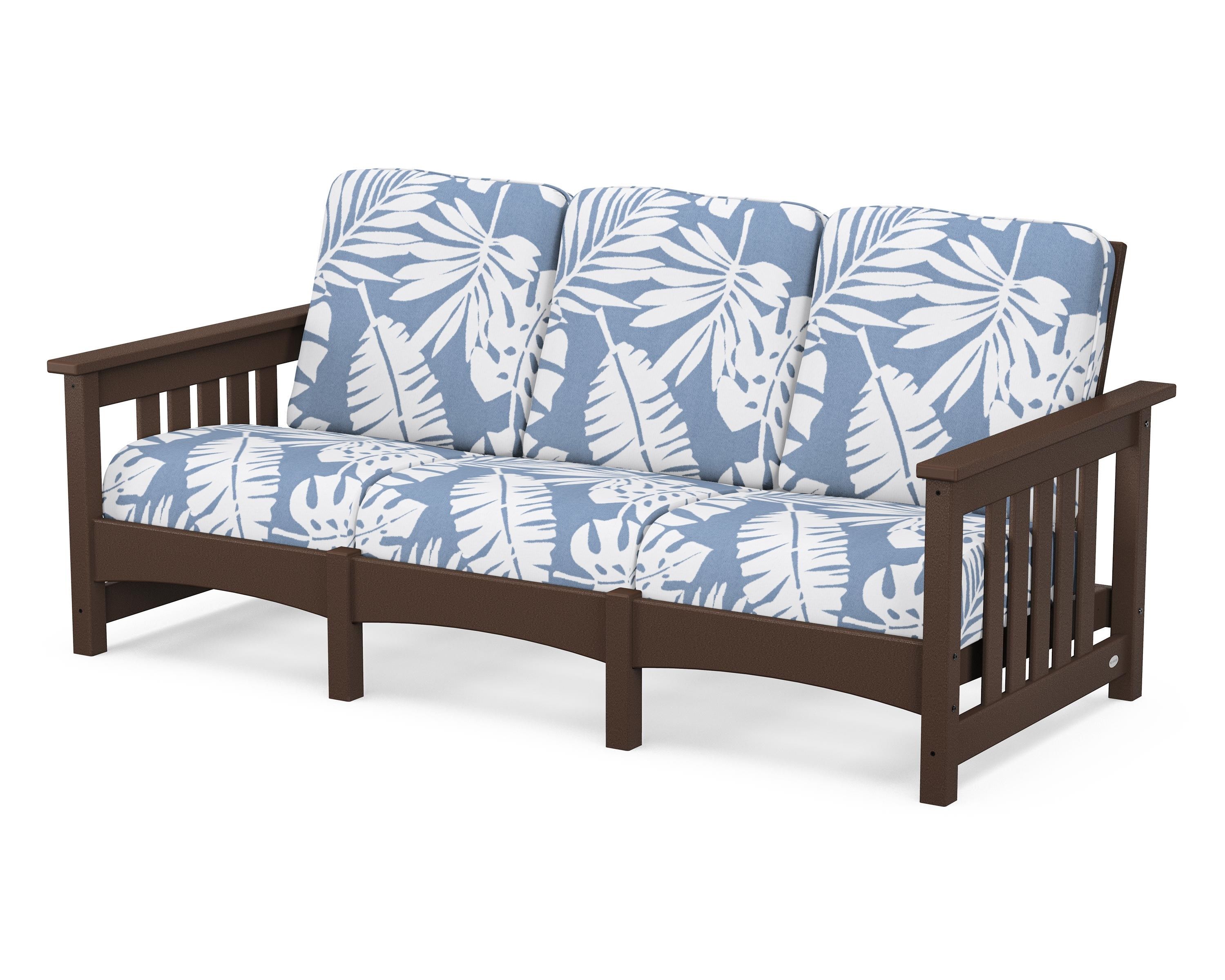 POLYWOOD® Club Mission Sofa in Mahogany / Leaf Sky Blue