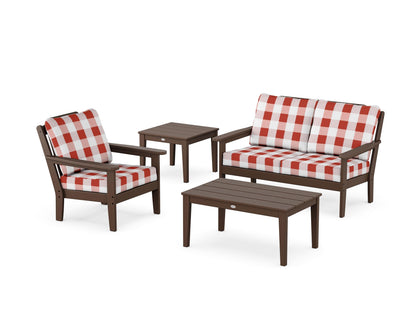 Country Living Wovendale 4-Piece Deep Seating Set in Mahogany / Buffalo Plaid Crimson