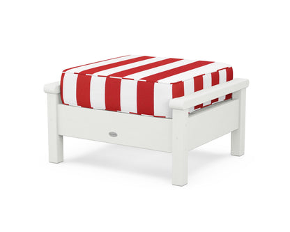 POLYWOOD® Harbour Deep Seating Ottoman in Vintage White / Cabana Stripe Crimson