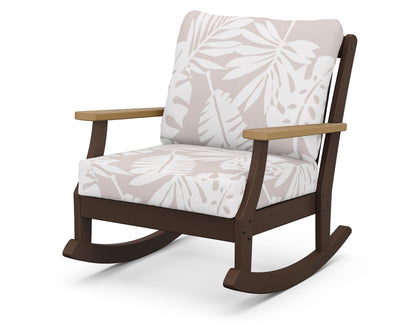 POLYWOOD® Braxton Deep Seating Rocking Chair in Mahogany / Natural / Leaf Dune Burlap