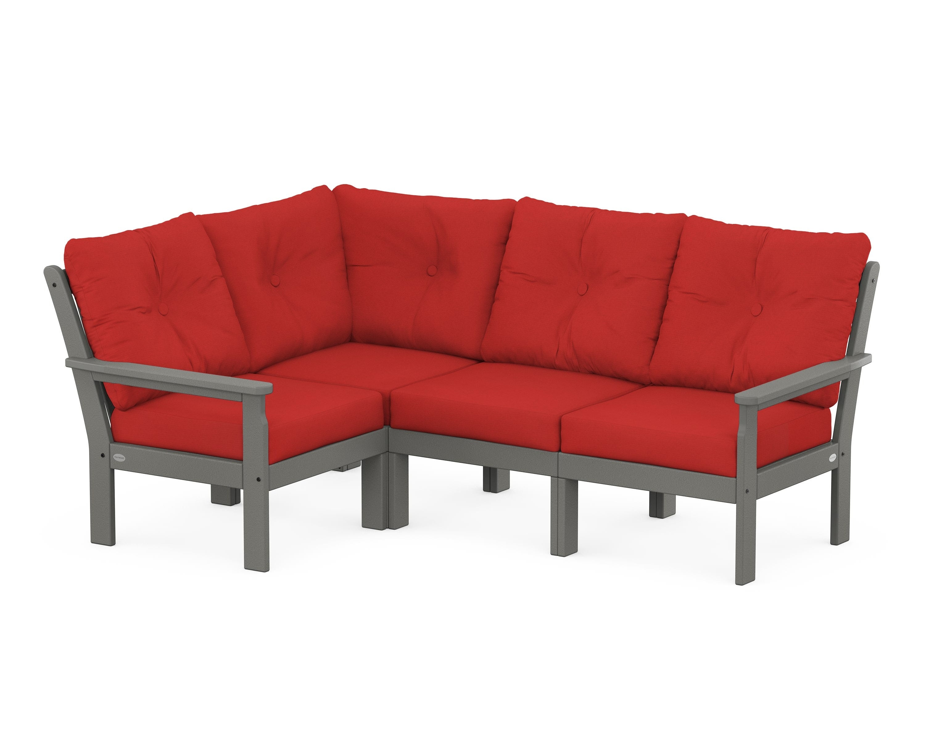POLYWOOD® Vineyard 4-Piece Sectional in Slate Grey / Crimson Linen