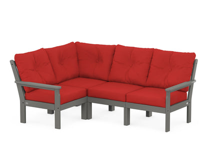 POLYWOOD® Vineyard 4-Piece Sectional in Slate Grey / Crimson Linen