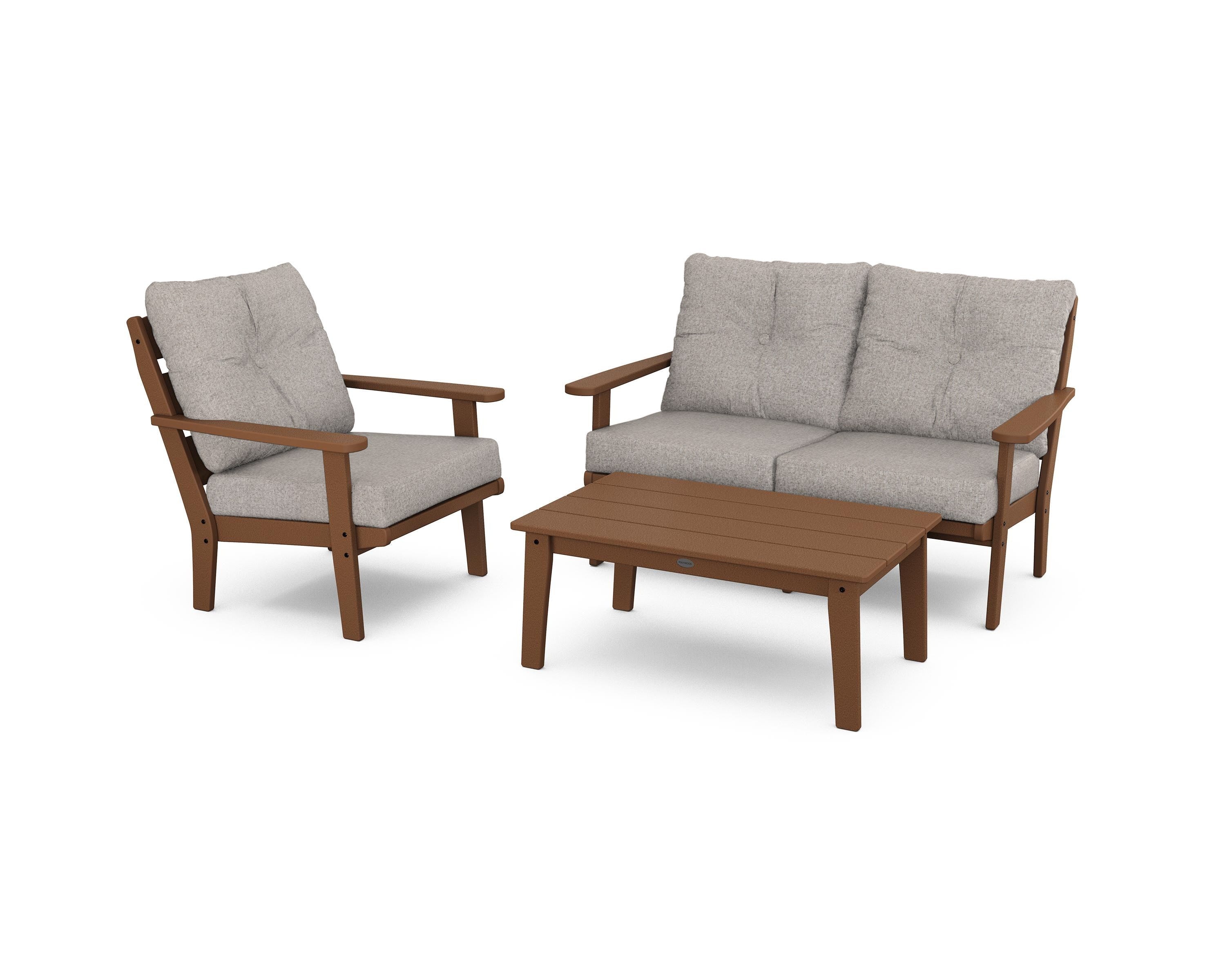 POLYWOOD® Lakeside 3-Piece Deep Seating Set in Teak / Weathered Tweed