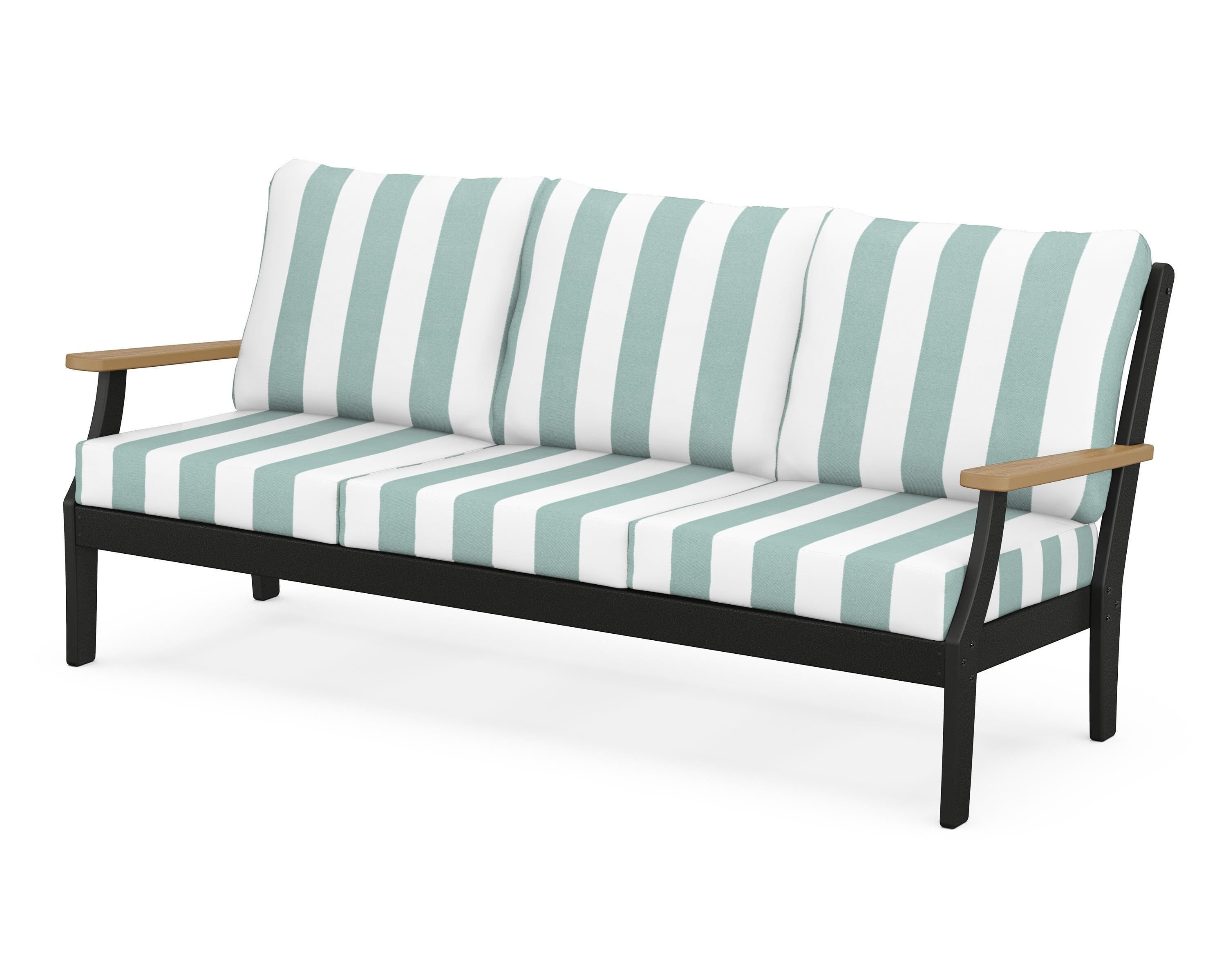 POLYWOOD® Braxton Deep Seating Sofa in Black / Natural / Cabana Stripe Glacier Spa