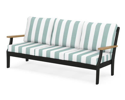 POLYWOOD® Braxton Deep Seating Sofa in Black / Natural / Cabana Stripe Glacier Spa