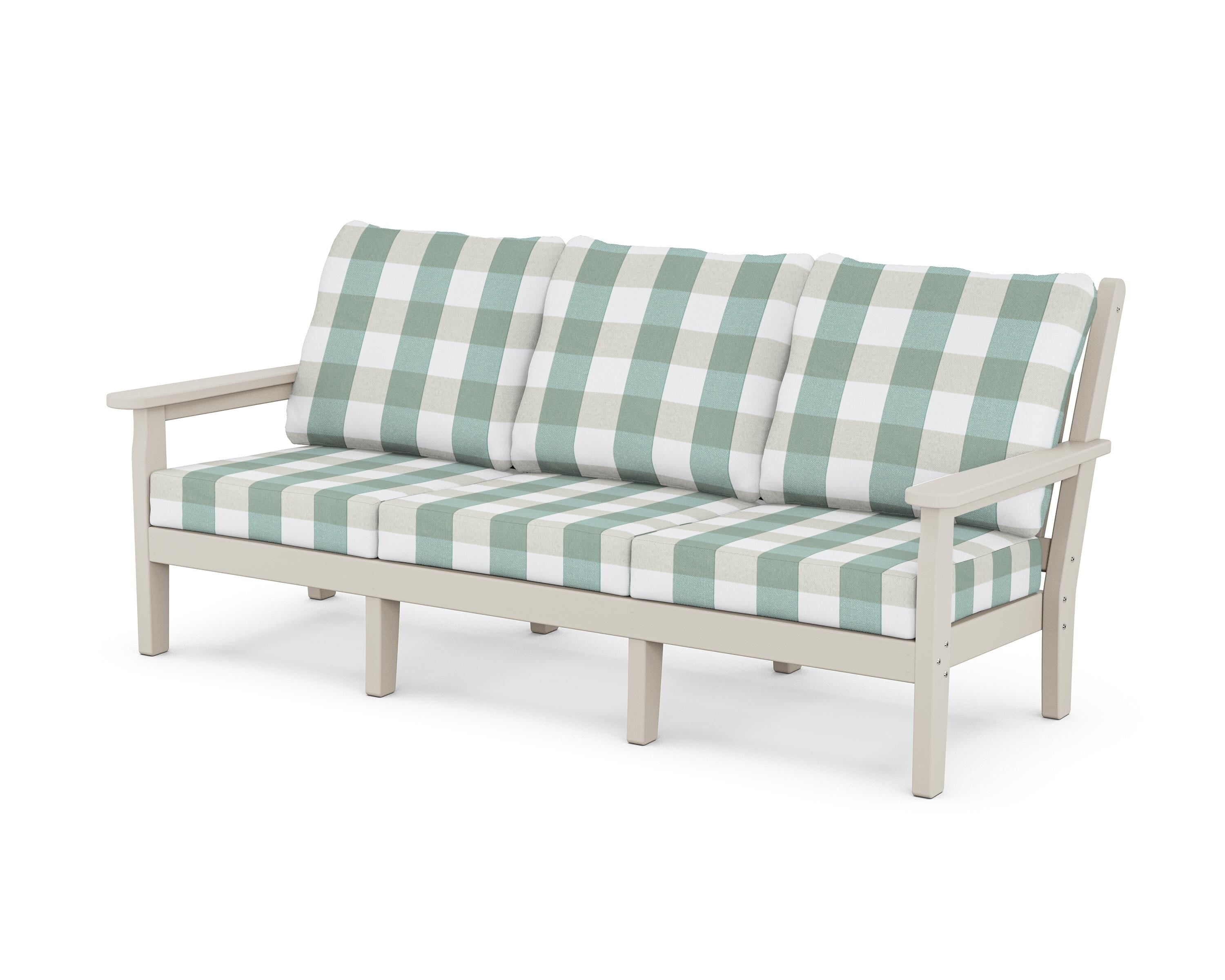 POLYWOOD® Chippendale Deep Seating Sofa in Sand / Buffalo Plaid Glacier Spa
