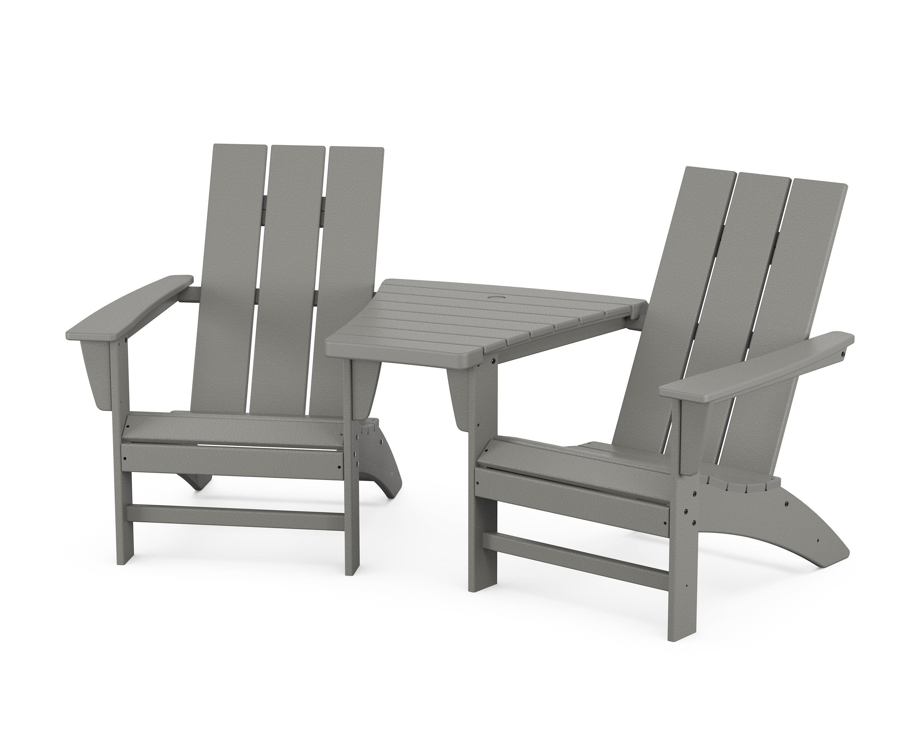 POLYWOOD® Modern 3-Piece Adirondack Set with Angled Connecting Table in Slate Grey