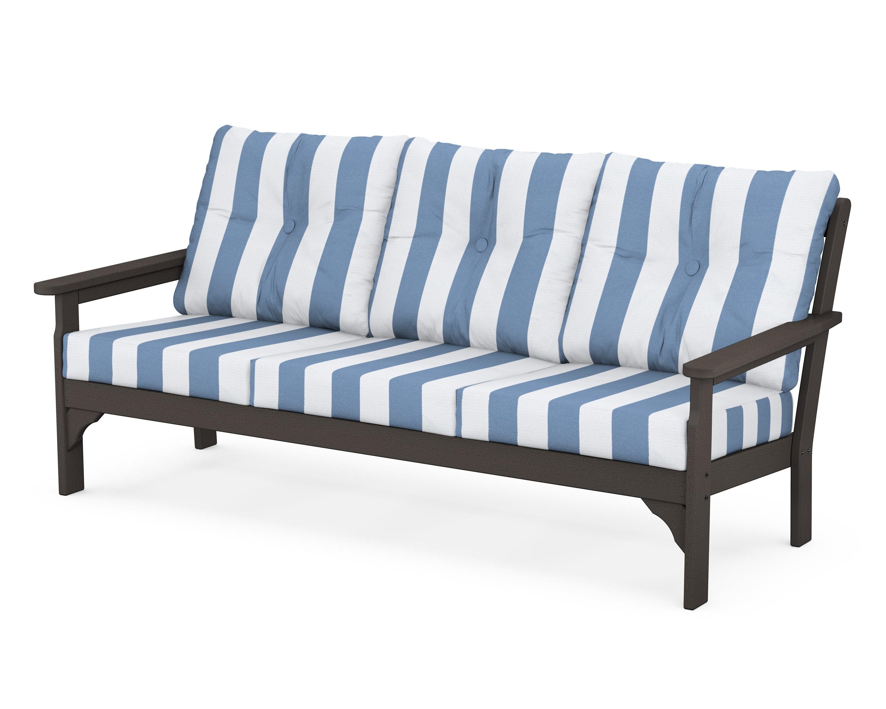 POLYWOOD® Vineyard Deep Seating Sofa in Vintage Coffee / Cabana Stripe Sky Blue