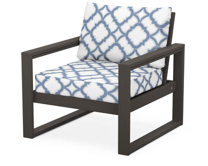 POLYWOOD® EDGE Club Chair in Vintage Coffee / Trellis Sky Blue