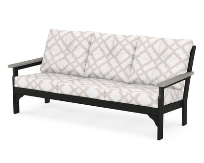 POLYWOOD® Vineyard Deep Seating Sofa in Black / Driftwood / Trellis Dune Burlap