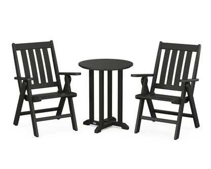 POLYWOOD® Vineyard Folding Chair 3-Piece Round Bistro Dining Set in Black