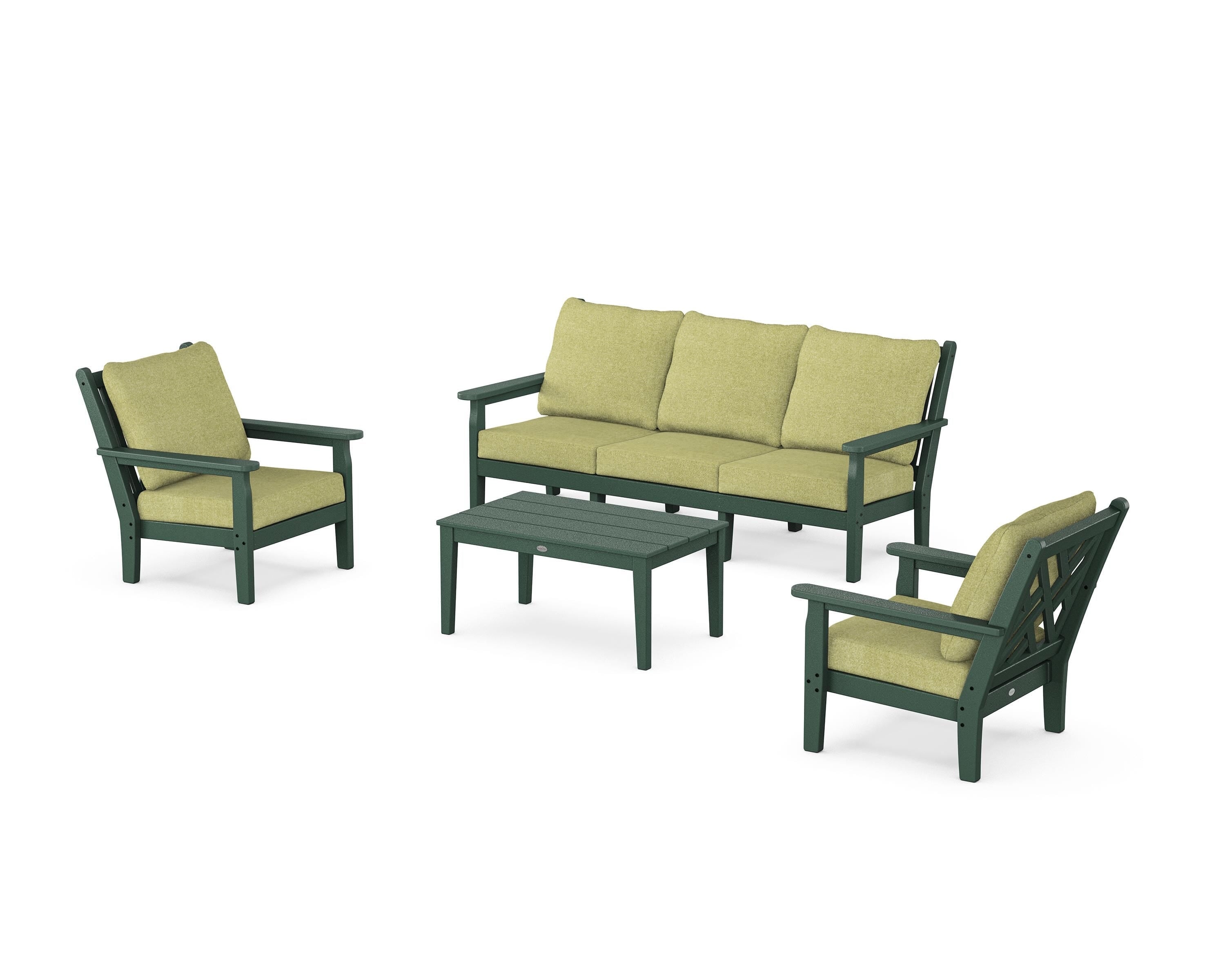 POLYWOOD® Chippendale 4-Piece Deep Seating Set with Sofa in Green / Chartreuse Boucle