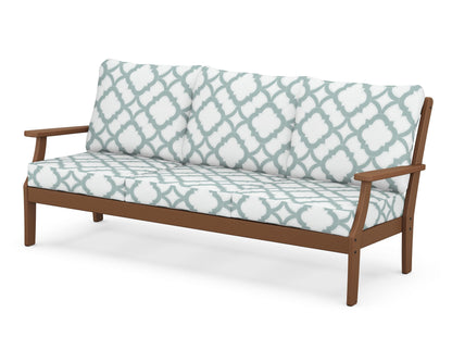 POLYWOOD® Braxton Deep Seating Sofa in Teak / Trellis Glacier Spa