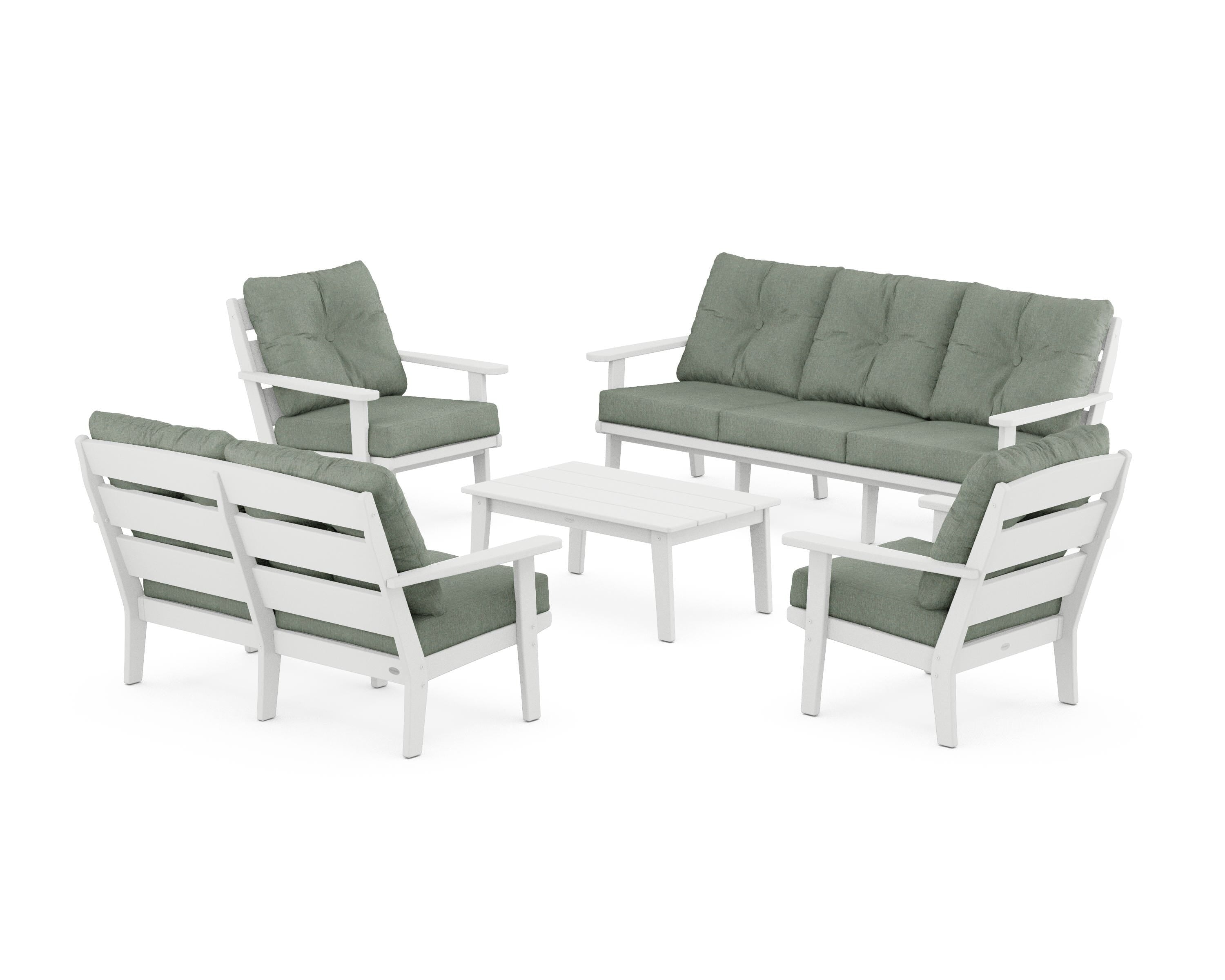 POLYWOOD® Lakeside 5-Piece Lounge Sofa Set in White / Cast Sage