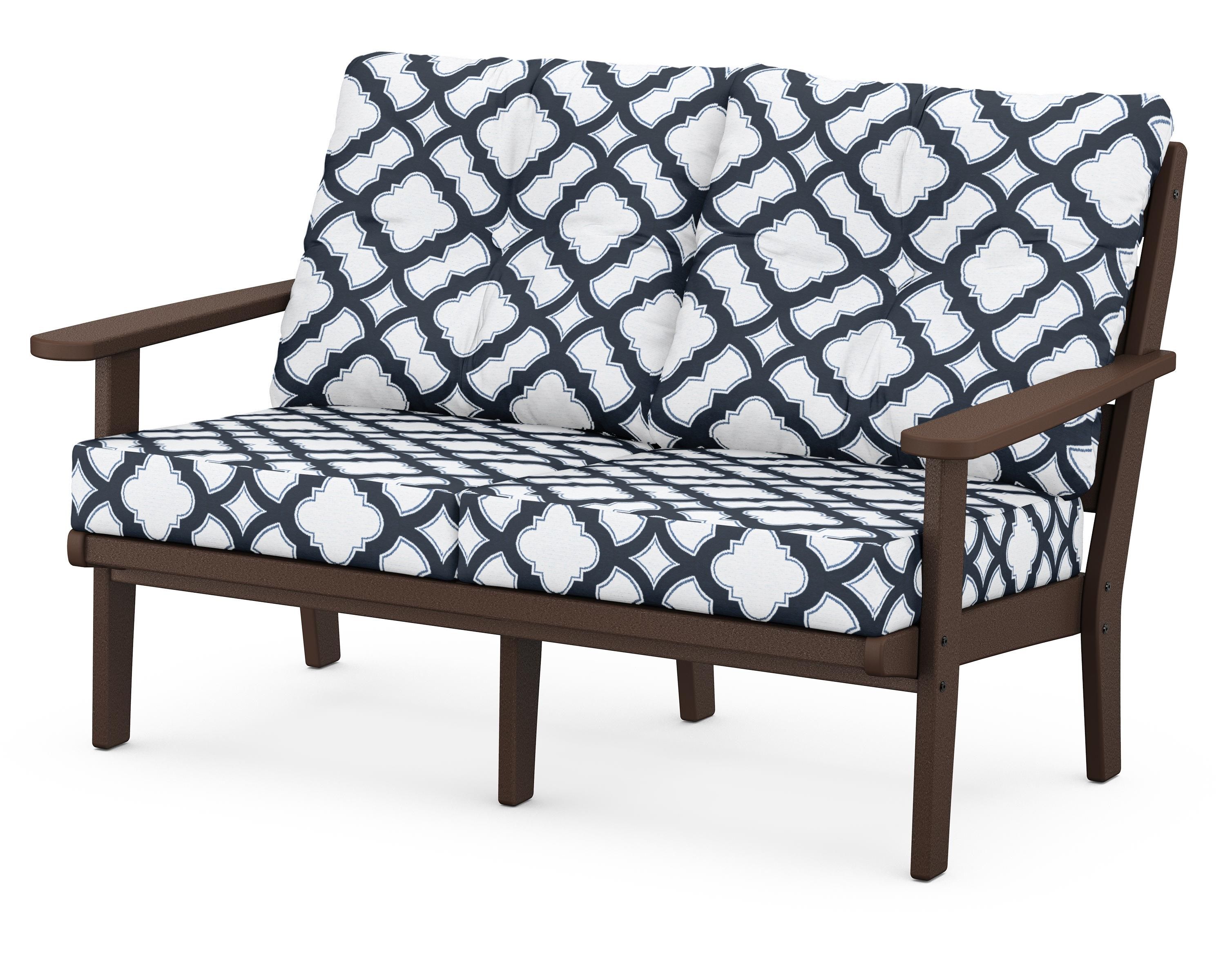 POLYWOOD® Lakeside Deep Seating Loveseat in Mahogany / Trellis Marine Indigo
