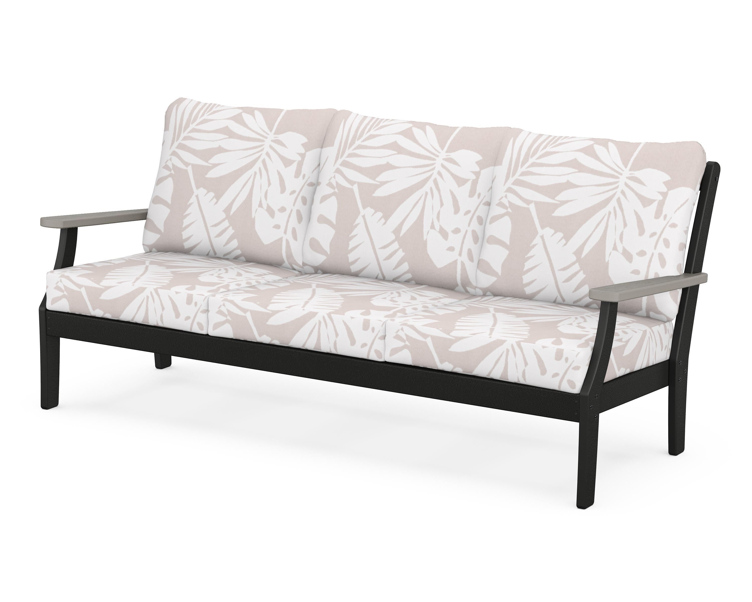 POLYWOOD® Braxton Deep Seating Sofa in Black / Driftwood / Leaf Dune Burlap