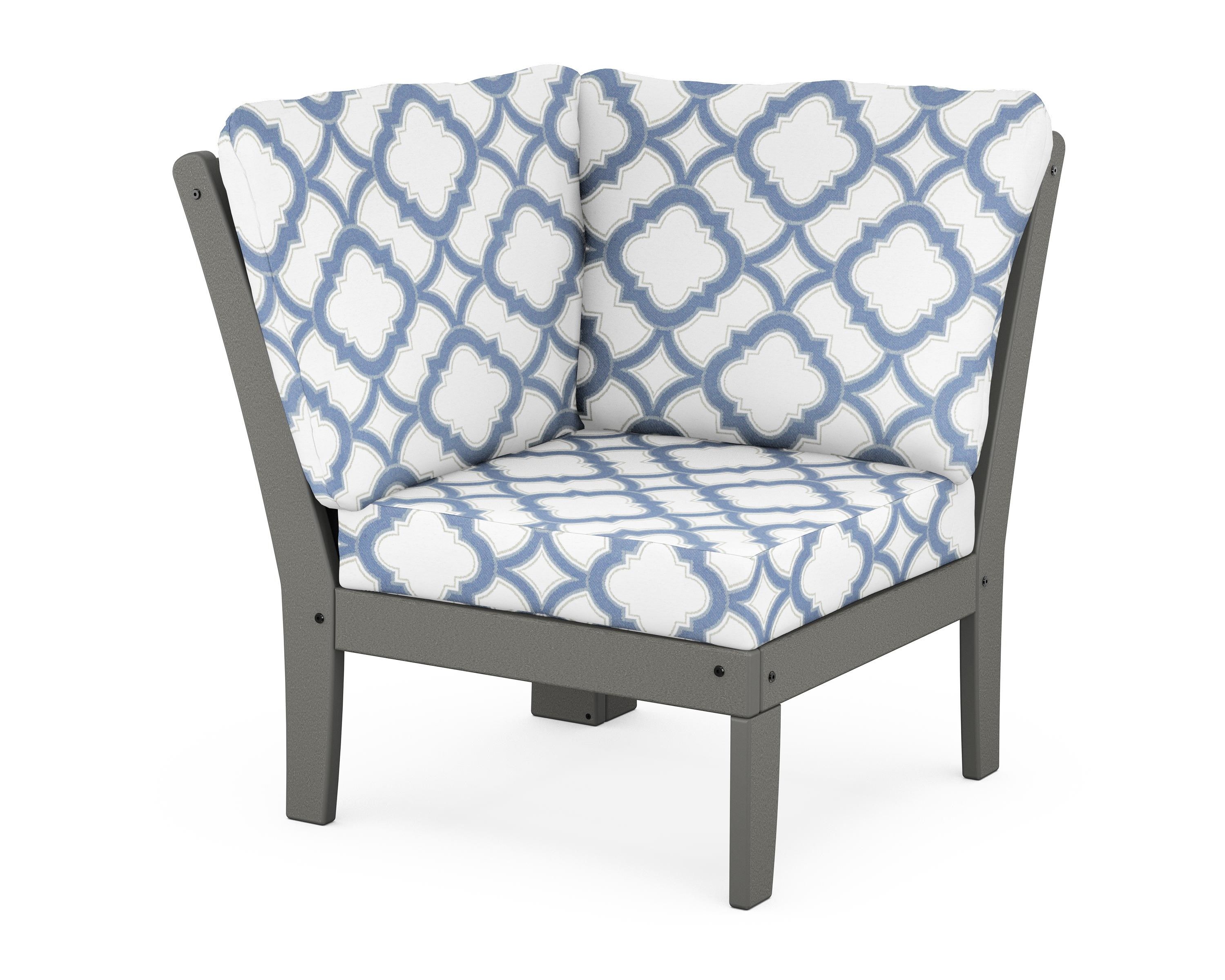 POLYWOOD® Braxton Modular Corner Chair in Slate Grey / Trellis Sky Blue
