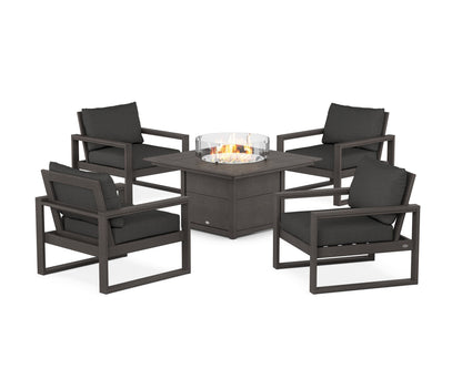 POLYWOOD® EDGE Sectional 5-Piece Deep Seating Set with Fire Pit Table in Vintage Coffee / Spectrum Carbon