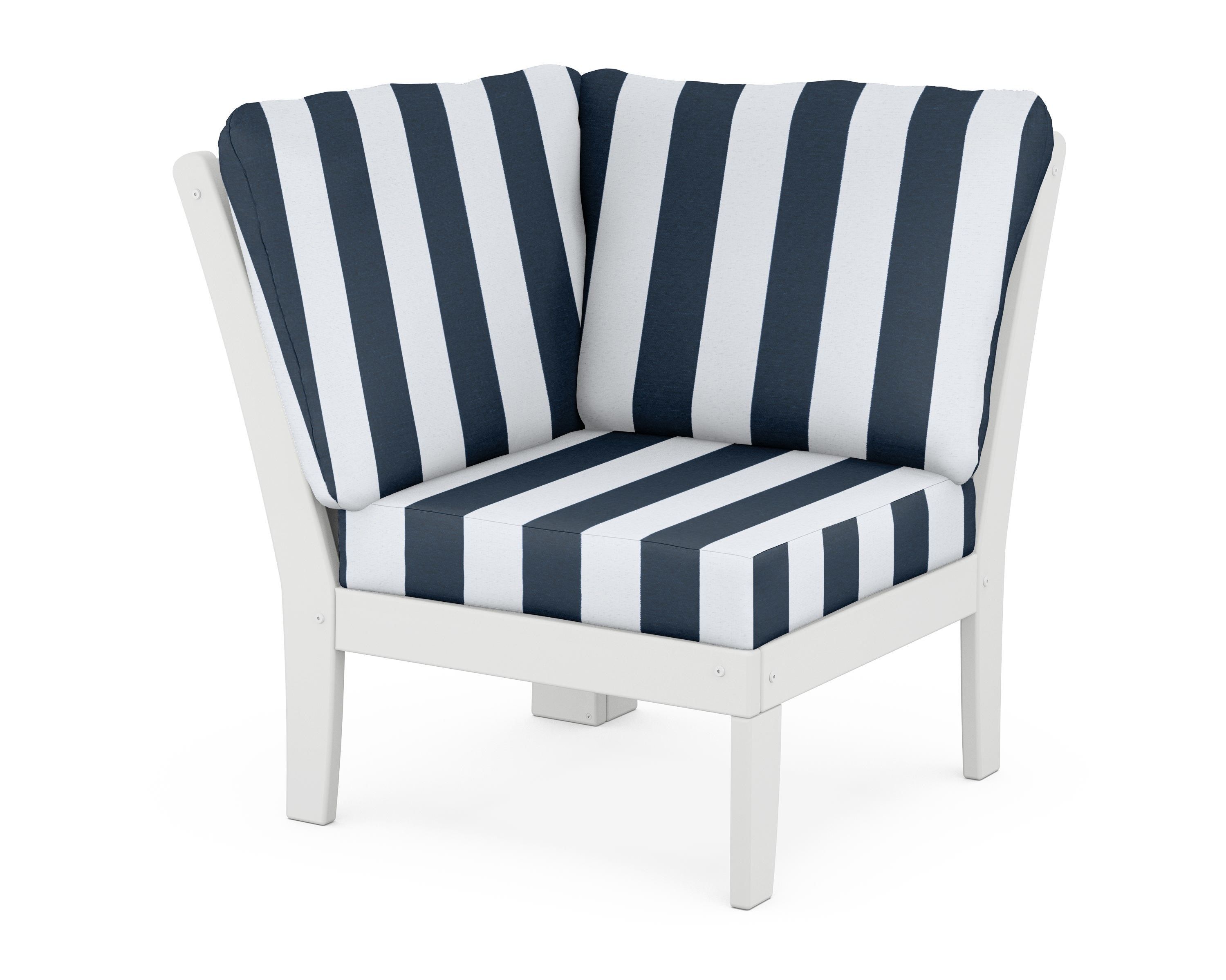 POLYWOOD® Braxton Modular Corner Chair in White / Cabana Stripe Marine Indigo